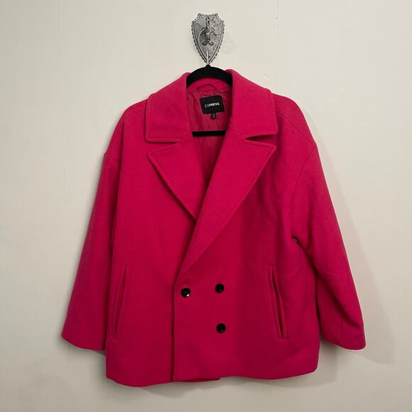 Express L hot pink barbiecore double breasted coat jacket winter Corpcore legal - Picture 1 of 10